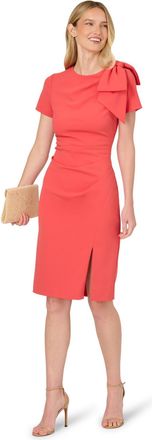 Adrianna Papell Womens Pleated Bow Midi Dress - Peach - Size 16 UK
