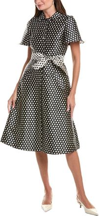 Teri Jon by Rickie Freeman Polka Dot 3-Rhinestone Button Dress