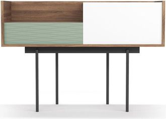 HERDASA Consola De Entrada Fabricada En Melamina Con Patas Met&aacute;licas, Modelo Diplomat (673) De Herdasa. Nogal-verde-blanco Serigraf&iacute;a