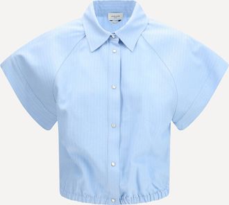 Jacob Cohen Camicia a maniche corte in canvas di viscosa e lino gessato Woman 42