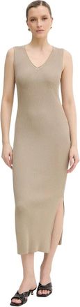 A|X Armani Exchange Lange jurk in opengewerkte brei met V-hals - Dames - Kleedjes - Beige - S - Kleedjes