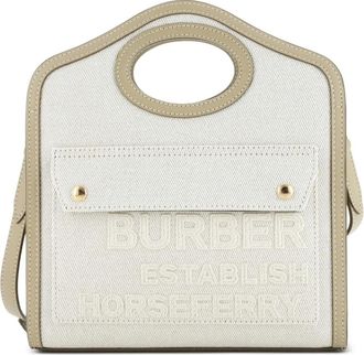 Burberry Logo Pocket Tote Canvas with Leather Mini crossbody bag - Beige