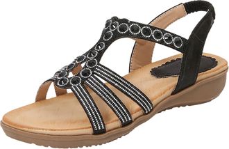 Generic Wide Fit Flat Sandals for Women Summer Sandals Strappy Flower Diamante Low Heel Flat Wedges Soft Floral Comfy Lightweight Holiday Open Toe Cosy Shoesc