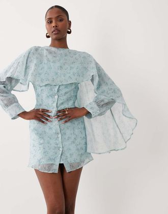 Asos Vestito camicia drappeggiato blu a fiori con foulard