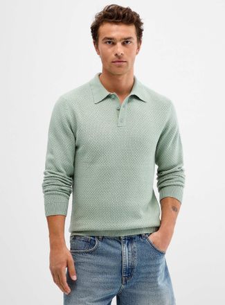 Le 31 Mens Embossed knit Polo Shirt