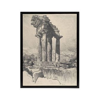 Artery8 Joseph Pennell The Columns of Castor & Pollux Framed Canvas Art in Grey | Size: W24 x H32