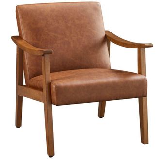 Yaheetech Yaheetech Poltrona Lounge in Ecopelle Imbottita con Schienale Braccioli Ergonomica da Salotto Marrone Chiaro