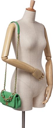 Chanel Pre-owned Womens 19 Mini Flap Bag - Green Leather - One Size