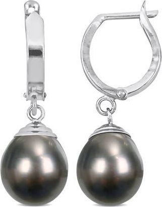 Delmar 14K White Gold Cultured Black Tahitian Pearl Drop Huggie Hoop Earrings at Nordstrom Rack
