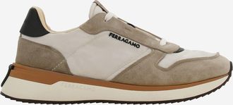 Ferragamo Leather And Fabric Sneakers With Side Logo