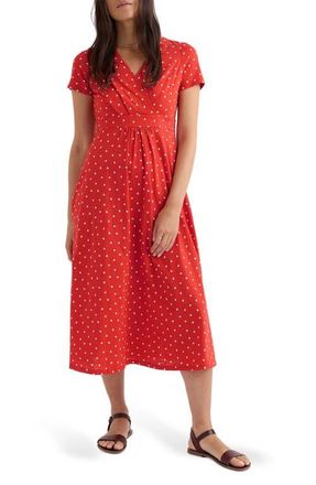 Seasalt Cornwall Chapelle Dot Print Organic Cotton Jersey Midi Dress in Little Sponge Spot Tomato at Nordstrom, Size 16 Us
