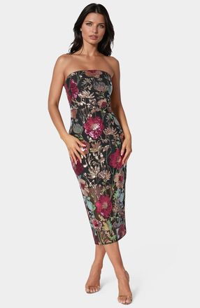 Bebe Womens Strapless Sequin Midi Dress