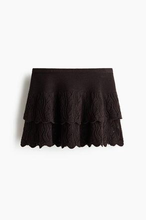 H&M Crochet-look Tiered Skirt in Dark Brown at Nordstrom, Size X-Large