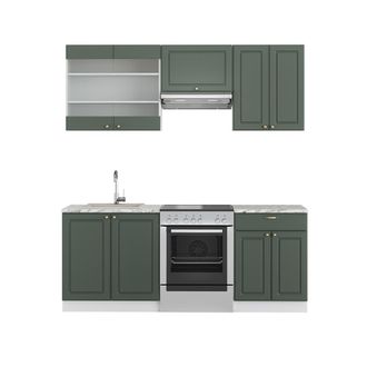 Vicco Mueble De Cocina Fame-line, Verde-dorado Casa De Campo/blanco, 200 Cm, Et M&aacute;rmol