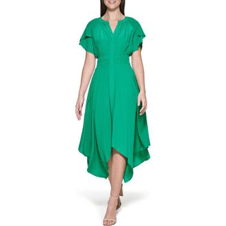 Kensie Flutter Sleeve High-Low Maxi Dress in Green at Nordstrom Rack, Size 10