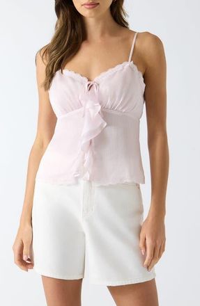 Guess Saisha Lace Trim Ruffle Crop Chiffon Babydoll Top in Light Pink at Nordstrom, Size X-Small
