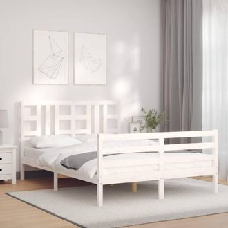 Berkfield Home Beautiful Bed Frame with Headboard White King Size Solid Wood