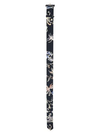 Peter Pilotto Floral Printed Black Leather Belt