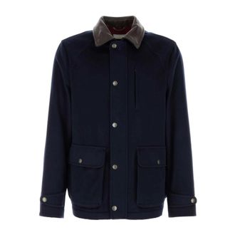 Brunello Cucinelli Giacca in Lana Vergine con Inserti in Nappa - - Jackets - Uomo - Blu - S