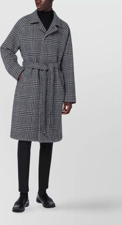 Tagliatore long checkered coat belted waist