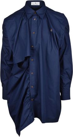 Vivienne Westwood Overhemden, Heren, Blauw, XS, Katoen, Asymmetrische Oversized Shirt