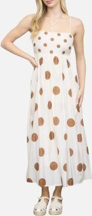 Blu Pepper Polka Dot Mixed Media Midi Dress in Brown at Nordstrom Rack, Size Medium
