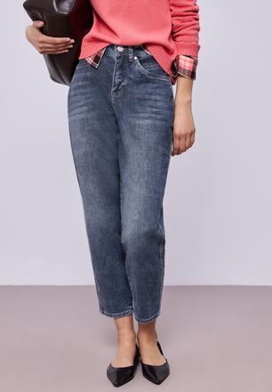 Street One Tapered-fit-Jeans STREET ONE Style Karlie, Damen, Gr. 31, L&auml;nge 28, medium blau washed, Denim/Jeans, Obermaterial: 82% Baumwolle, 15% Polyester, 3% El