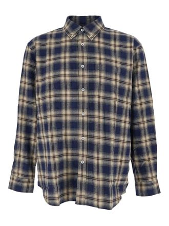 Dunst logo-patch striped shirt - unisex - Cotton/Rayon/Polyester - L - Blue