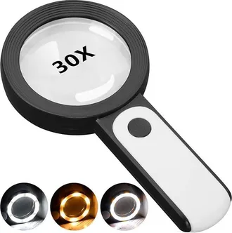 OEM Lente DIngrandimento 30x Con 18 Led, Lente DIngrandimento Tascabile Da 80 Mm, Tre Modalit&agrave; Di Illuminazione (calda E Fredda), Lente DIngrandimento Ill