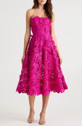 Helsi Florence 3D Floral Embroidered Fit & Flare Cocktail Dress in Fuchsia at Nordstrom, Size X-Large