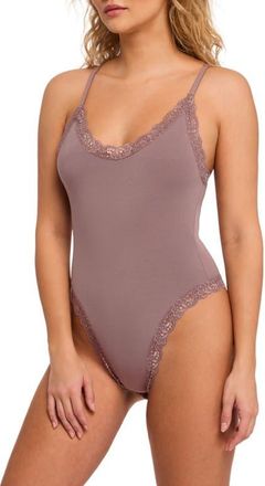 Fleur't Lace Trim Bodysuit in Cappuccino at Nordstrom, Size X-Large