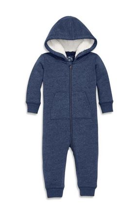 primary Baby Teddy Fleece-Lined Zip Romper in Heather Navy at Nordstrom, Size 12-18M