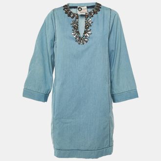 Lanvin Elbaz X Lanvin X Acne Blue Embellished Detail Denim Mini Dress