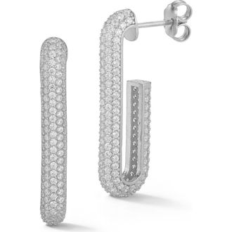 Sphera Milano Pav&eacute; Cubic Zirconia J-Hoop Earrings in Silver at Nordstrom Rack