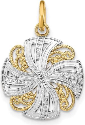 Diamond2Deal 14k Yellow Gold and White Rhodium Pinwheel Medallion Charm Pendant