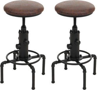 Hhg Juego De 2 Taburetes De Bar Hhg-557, Silla De Bar, Taburete De Barra, Regulable En Altura, Giratorio, Industrial, Metal, Cuero Sint&eacute;tico, Marr&oacute;n-negro