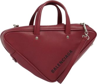 Balenciaga Triangle Duffle Bag Leather Red Leather Handbag (Pre-Owned)