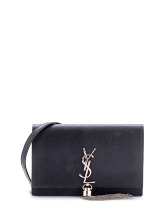 Saint Laurent Black Leather Classic Monogram Tassel Chain Wallet (Authentic Pre-Loved)