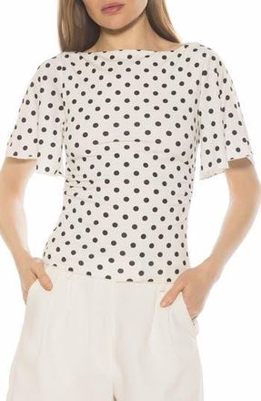 Alexia Admor Jan Boat Neck Short Sleeve Ruched Top in Ivory Polka at Nordstrom Rack, Size X-Large