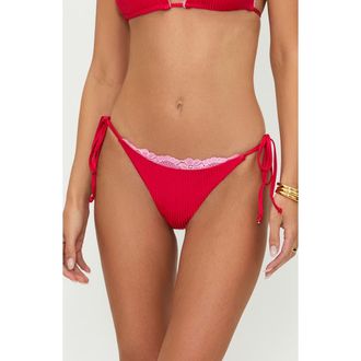 Beach Riot Soleil Rib Lace Trim Side Tie Bikini Bottoms in Holly Jolly at Nordstrom Rack, Size X-Large