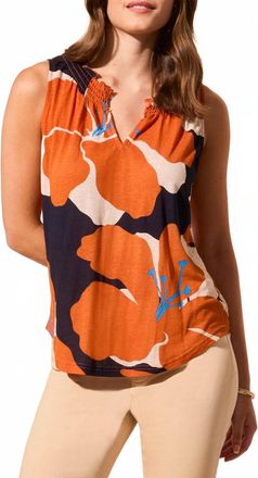 Tribal Sleeveless Smocked Tank In Carrot