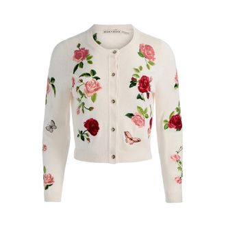 Alice & Olivia Alice + Olivia, Cardigans, female, White, Size: XS Dollie Embroidered Cardigan