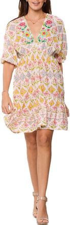 Ranee&rsquo;s Floral Tile Fit & Flare Dress in Pastel Yellow at Nordstrom Rack, Size Large/x-Large