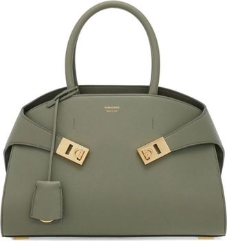 Ferragamo Grey Hug small leahter tote bag