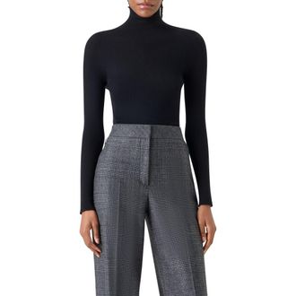 Akris Cashmere & Silk Rib Funnel Neck Sweater in Dark Navy at Nordstrom, Size 14