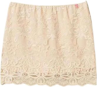 Twinset Myfo minirok met kant en borduurwerk - Dames - Korte rokken - Beige - XS - Leer - Rokken