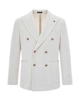 Breras Milano White Textured Double-Breasted Jacket