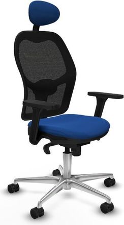 Piqueras y Crespo Piqueras Y Crespo - Jorquera Sincro Malla Negra Similpiel Azul Brazos 3d Base Aluminio Cabecero Fijo Ruedas 65mm Nailon