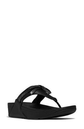 FitFlop Lulu Glitz Bow Post Toe Wedge Sandal in All Black at Nordstrom Rack, Size 6.5