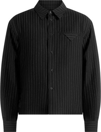 Mani&egrave;re De Voir Arlo Pinstripe Cropped Long Sleeve Shirt in Black at Nordstrom, Size X-Small